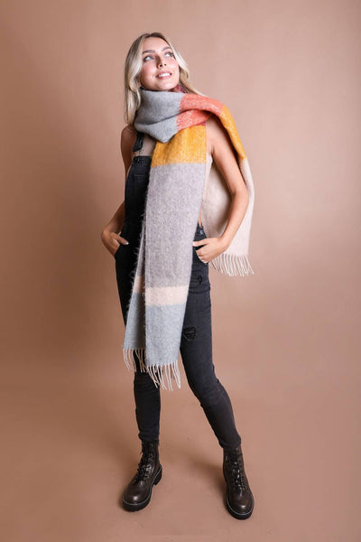 Cozy Color Block Scarf - Light Blue + Oatmeal