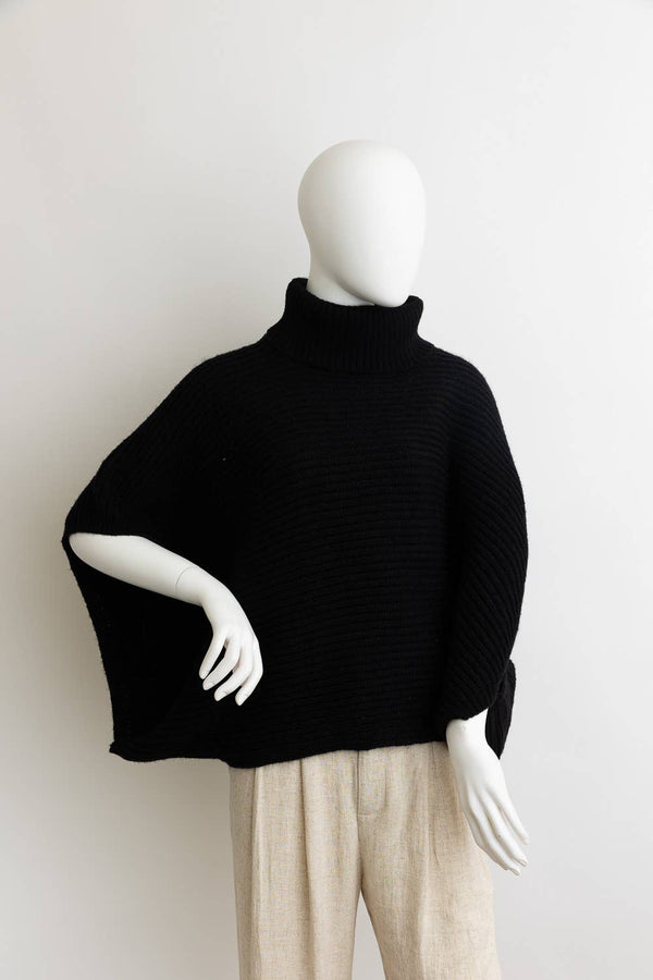 Black Knit Turtleneck Poncho