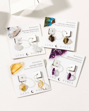 Luna Norte - Sterling Silver Geometry Mini Hoop Earrings- Labradorite