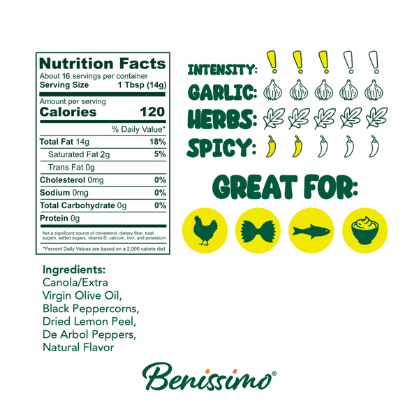 Benissimo / Hongar Farms / Lesley Elizabeth - Benissimo Lemon Pepper EVOO Blend – 8.45 fl oz Cruet