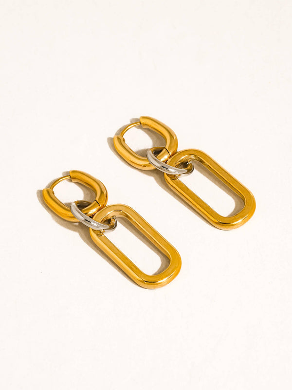 Viori 18K Gold Non-Tarnish Two Tone Link Earrings