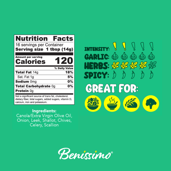 Benissimo / Hongar Farms / Lesley Elizabeth - Benissimo Shallots, Scallions & Leeks Oil – 8.12 fl oz