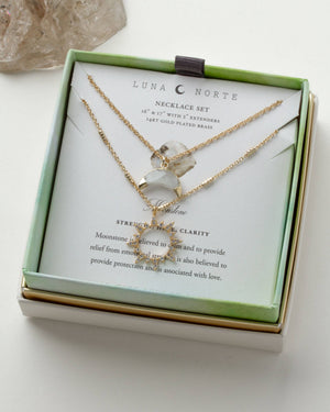 Golden Sun & Moonstone Moon Necklace Set