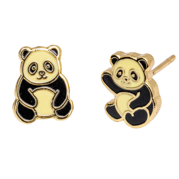 Yellow Owl Workshop - CURIO Panda Earrings | Zoo Gift | Mismatched Gold Studs