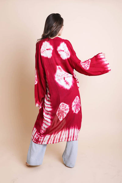 Boho Vibes Tie-Dye Longline Wrap Kimono
