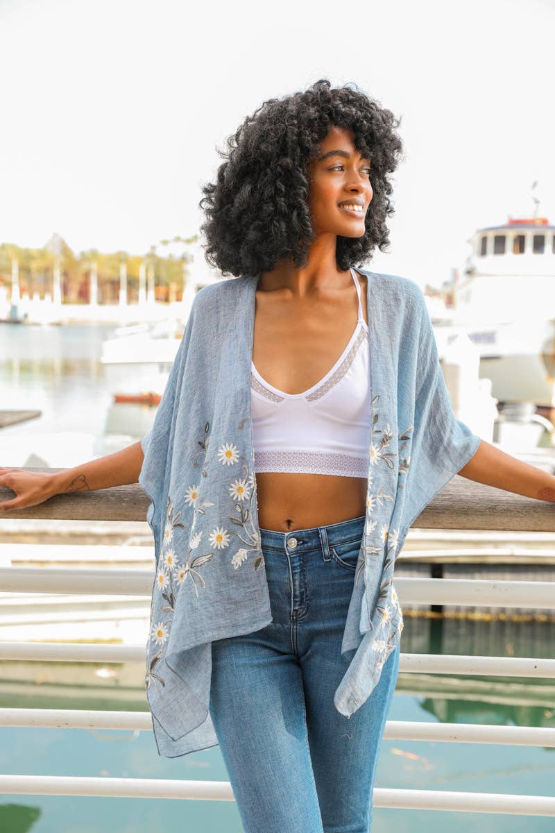 Chambray Daisy Woven Kimono