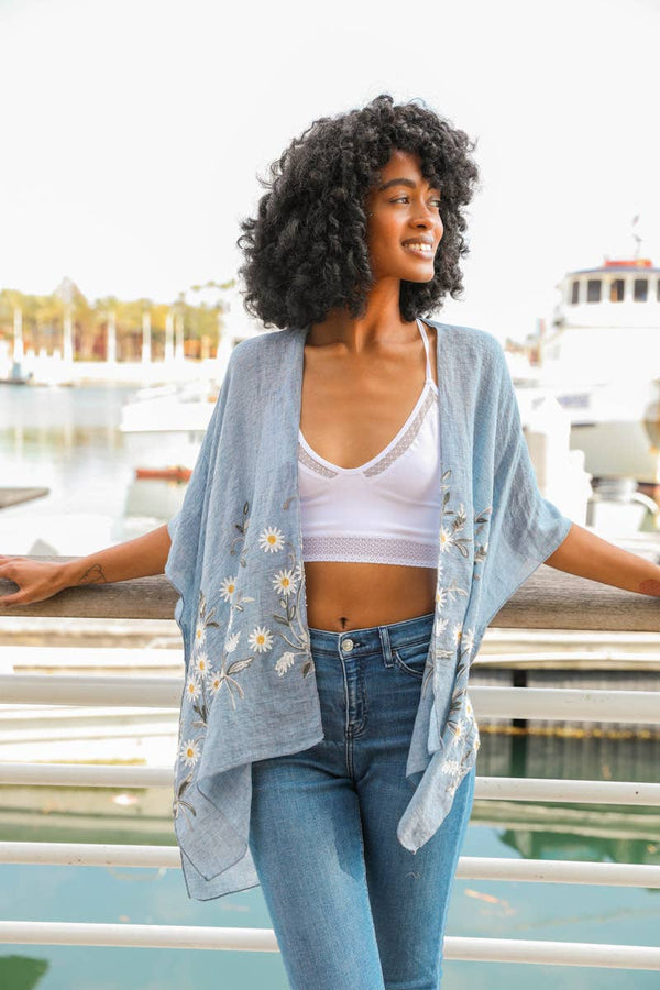 Chambray Daisy Woven Kimono