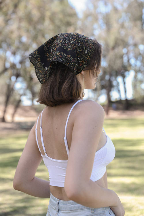 Vintage Floral Foliage Bandana Neckerchief – Soft Cotton