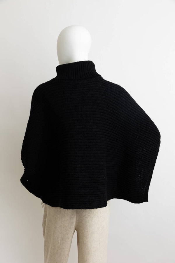 Black Knit Turtleneck Poncho