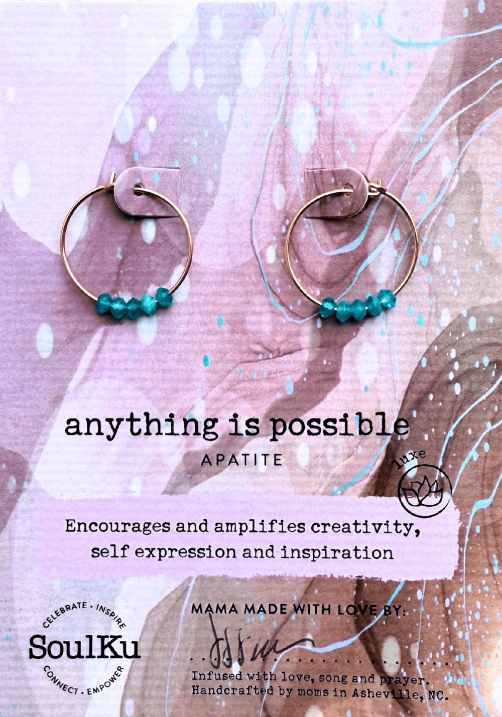 SoulKu - Apatite Alive & Well Gold Hoop Earrings Anything Is Possible