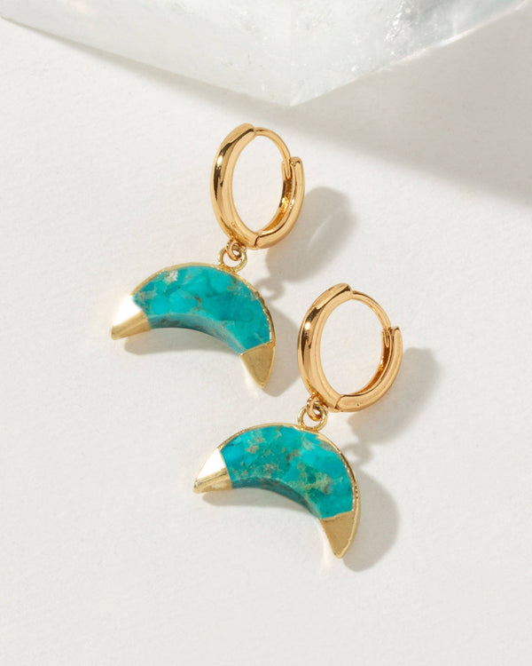 Turquoise Crescent Huggie Hoop Earrings