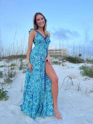 Open Front Ruffle Maxi Dress