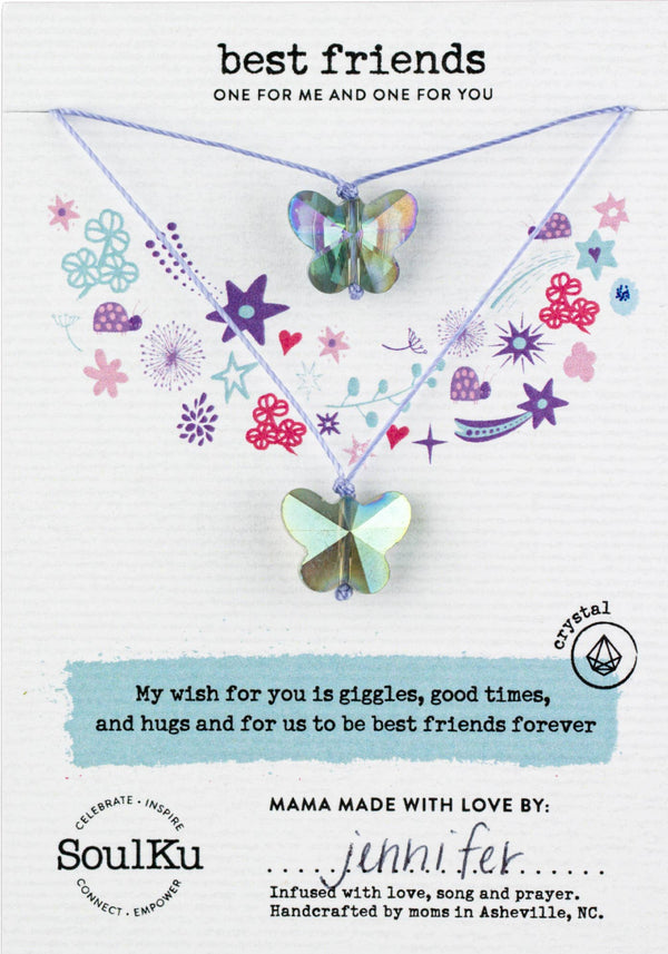 SoulKu - Blue Butterfly Little Wishes KIDS Best Friends Necklace Set