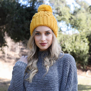 Pink Cable Knit Pom Beanie