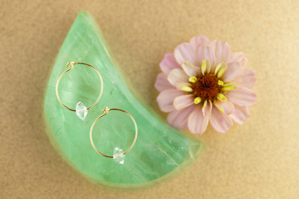 Tranquility Gold Hoop Earrings - Herkimer Diamond