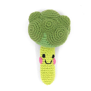 Pebble - Handcrafted Happy Broccoli Baby Rattle – Organic Cotton Toy