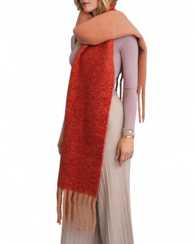 Autumn Hues Cozy Solid Two Tone Tassel Scarf