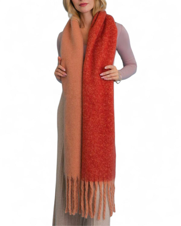 Autumn Hues Cozy Solid Two Tone Tassel Scarf