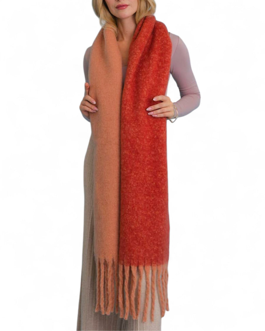 Autumn Hues Cozy Solid Two Tone Tassel Scarf
