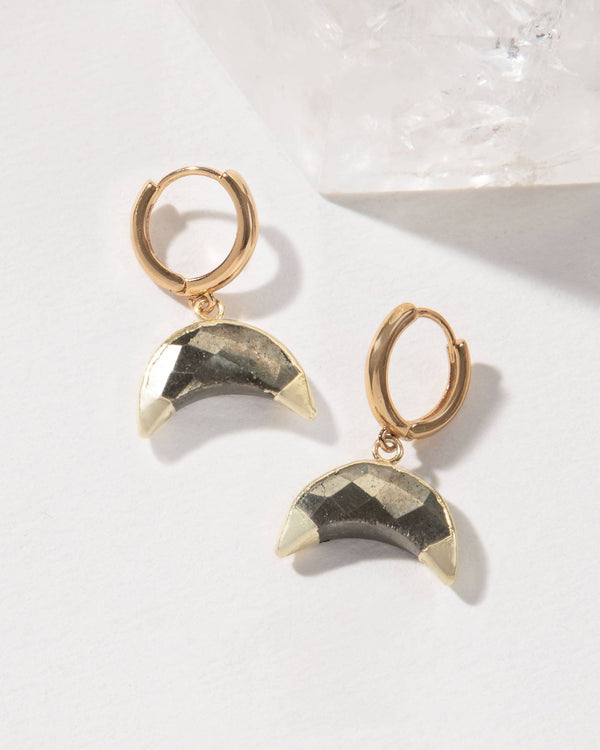 Pyrite Crescent Huggie Hoop Earrings