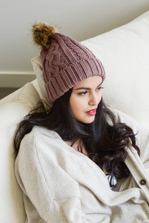 Leto Accessories - Fur Pom Knit Beanie - Ideal for Winter Adventures 🏂: Pine