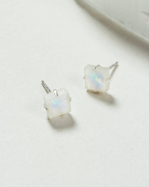 June Birthstone Sterling Silver Post Earrings - Moonstone