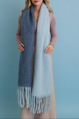 True Blues Cozy Solid Two Tone Tassel Scarf