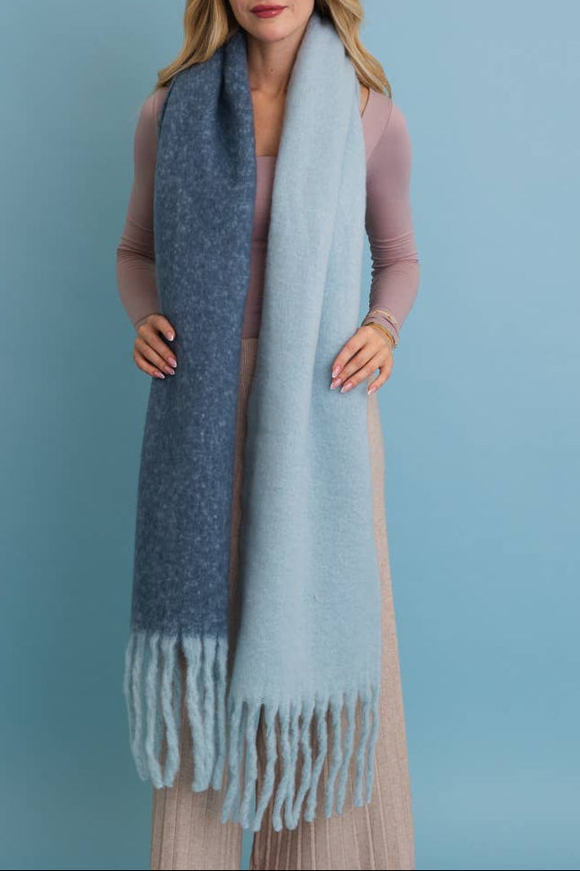 Autumn Hues Cozy Solid Two Tone Tassel Scarf