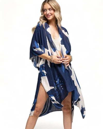 Navy Sweeping Floral Kimono