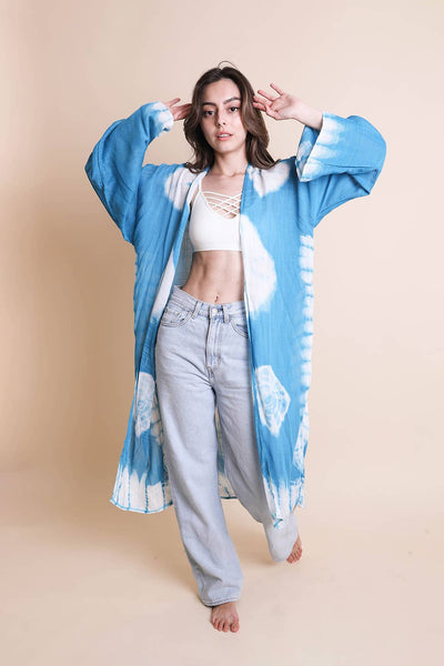 Boho Vibes Tie-Dye Longline Wrap Kimono