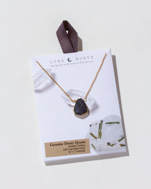 Luna Norte - Earth, Wind and Fire Genuine Stone Necklace Gold- Druzy Qtz