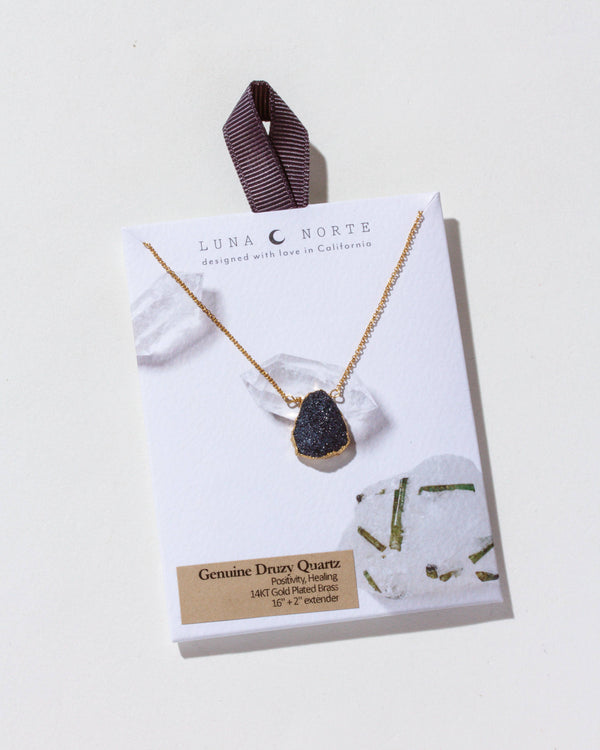 Luna Norte - Earth, Wind and Fire Genuine Stone Necklace Gold- Druzy Qtz