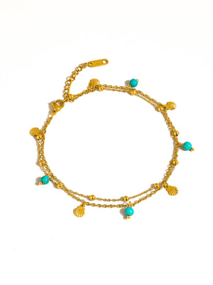 Zinnia Gold Non-Tarnish Beaded Shell Charm Anklets