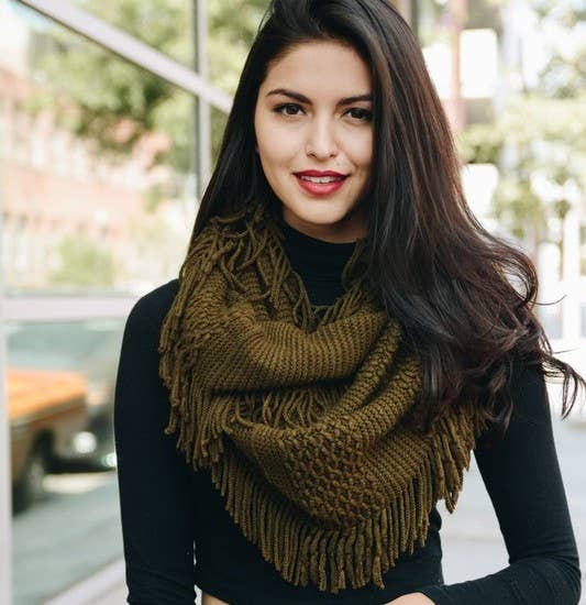 Leto Accessories - Pointelle Fringe Infinity Scarf - Fall Favorite: Mocha