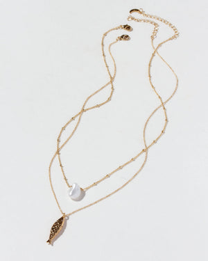 Luna Norte - Golden Catch Necklace Set – Sardine Charm & Keshi Pearl
