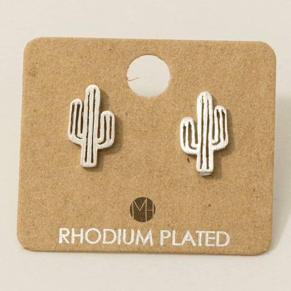 Fame Accessories - Gold Dipped Dainty Desert Cactus Stud Earrings