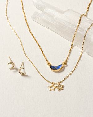 Luna Norte - Moon and Stars Necklace Set- Labradorite