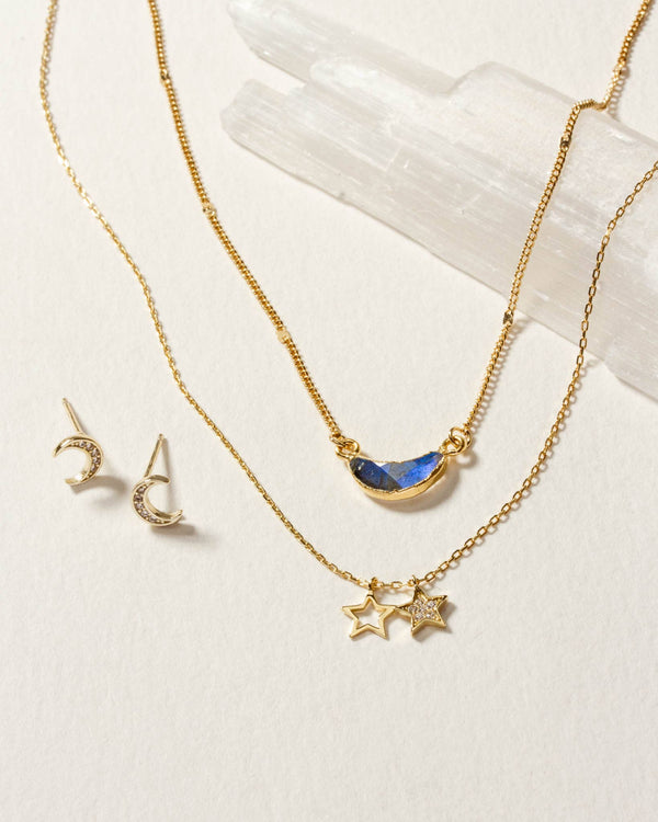 Luna Norte - Moon and Stars Necklace Set- Labradorite