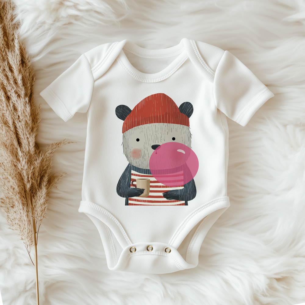Bubble Gum Hat Bear Onesie