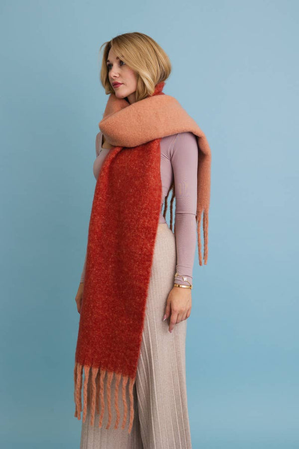 Autumn Hues Cozy Solid Two Tone Tassel Scarf