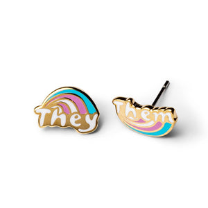 Yellow Owl Workshop - They Them Earrings | Pride Nonbinary Gold Mismatched Studs