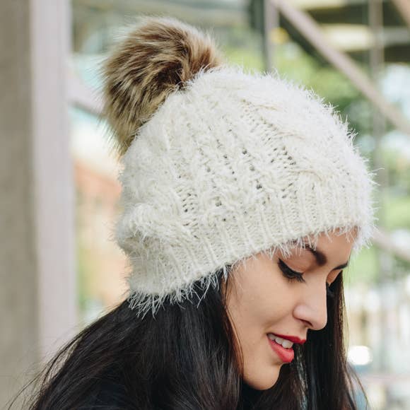Cable Knit Pom Pom Beanie