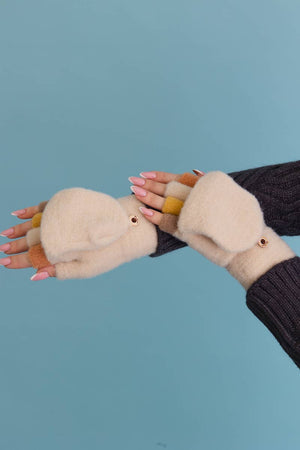 Leto Accessories - Rainbow Tip Convertible Gloves - Cute Winter Accessory: Cream/Beige