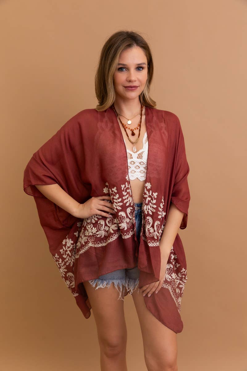 Boho Chic Floral Embroidered Kimono | Stitch Detail 🌼