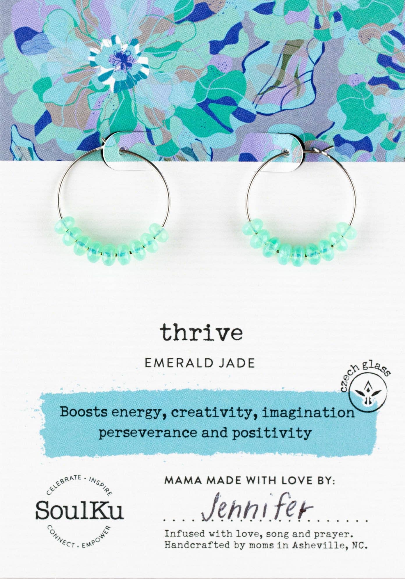 Thrive Emerald Jade Stainless Steel Hoops