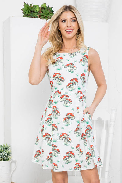 Mushroom Print Skater Dress