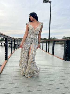 Open Front Ruffle Maxi Dress