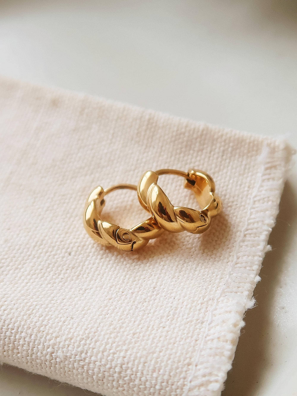 Brea 18K Gold Non-Tarnish Twisted Hoop Earrings