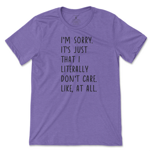 I'm Sorry Don't Care T-Shirt - Team Purple (Black Print)