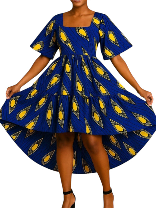 Nzuri Blue and Gold Ankara Dress